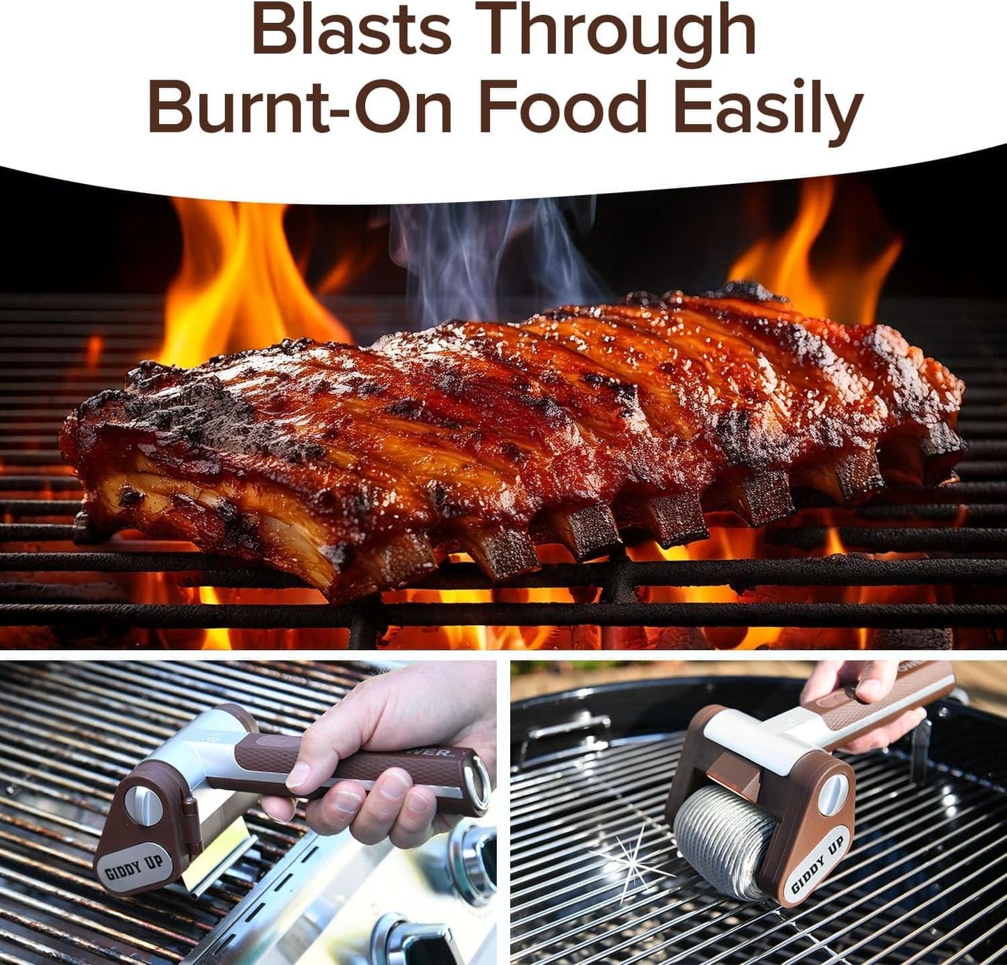 Horsepower Giddy up Grill Cleaner AS-SEEN-ON-TV! – Cordless, Rechargeable BBQ Tool with 350 RPM Stainless Roller, LED Light – Patents Pending – from Bulbhead, a Family-Owned American Brand