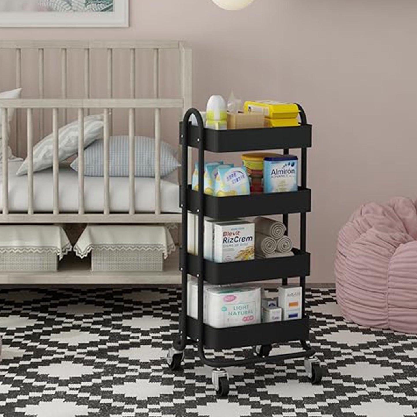 Slim Storage Cart 3 Tier,Bathroom Organizer Rolling Utility,Mobile Shelving Unit Slide Out for Office, Kitchen, Laundry Room & Narrow Places,Black