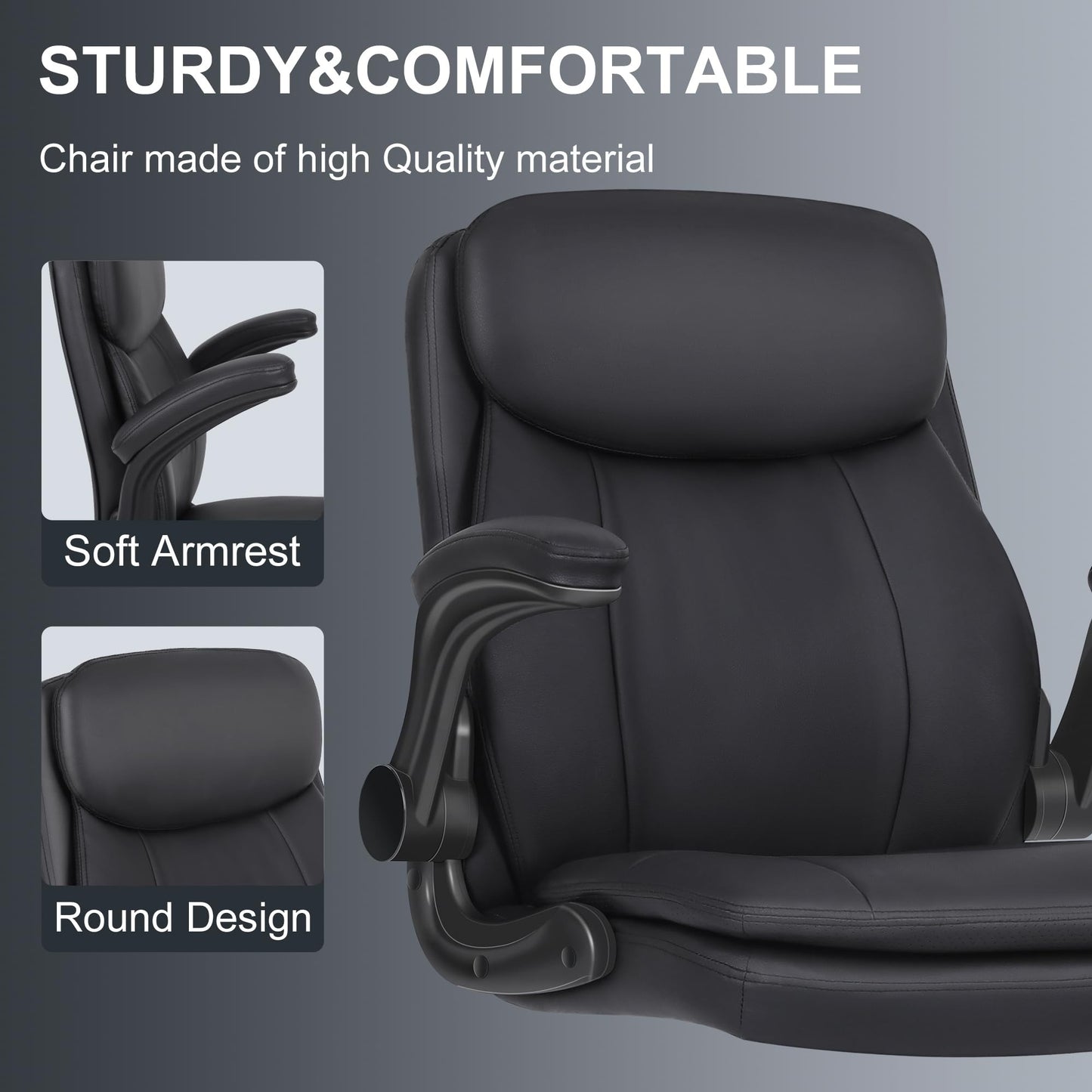 Drafting Chair Tall Office Chair with Flip-up Armrests Executive Ergonomic Computer Standing Desk Chair with Lumbar Support and Adjustable Footrest Ring (Black)