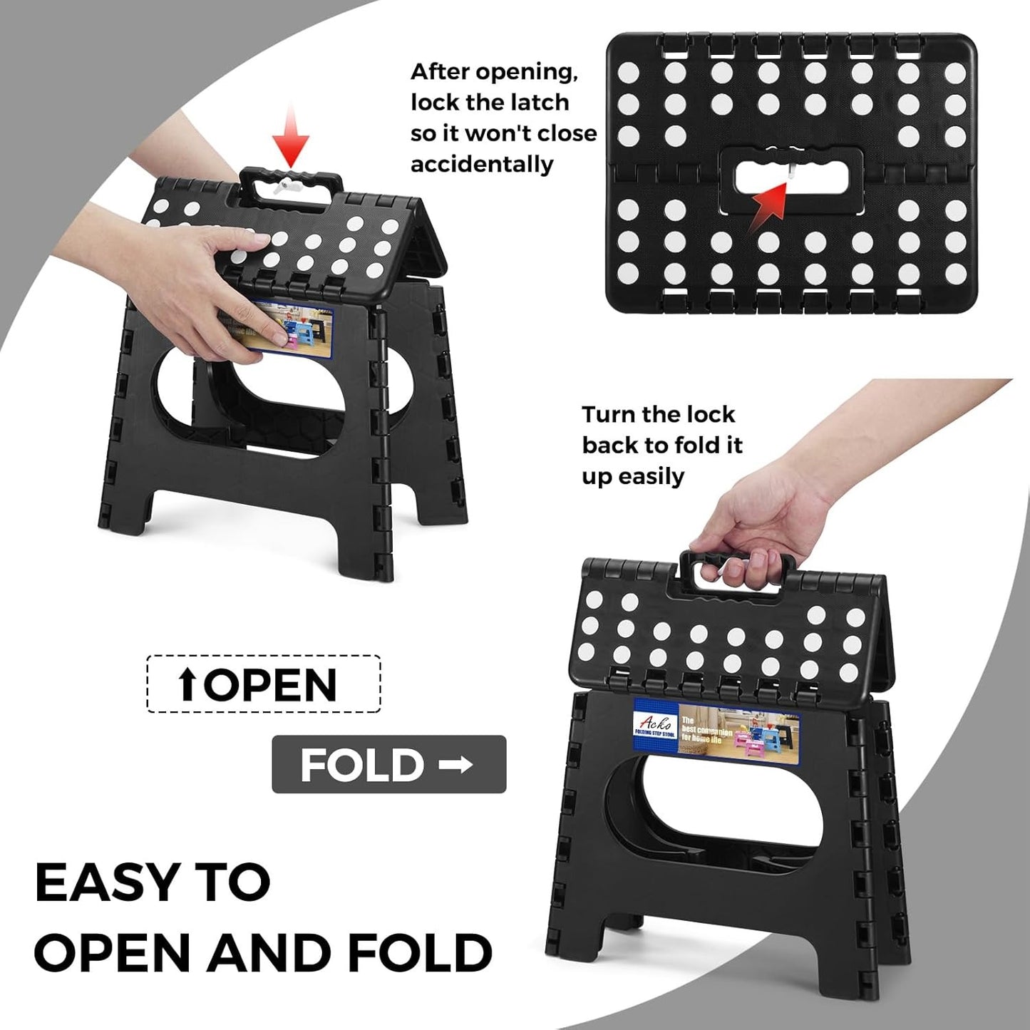 ACKO Folding Step Stool 13 inch Heavy Duty Plastic Foldable Step Stool for Kids and Adults, Small Collapsible Fold Up Stepping Stool 1 Pack