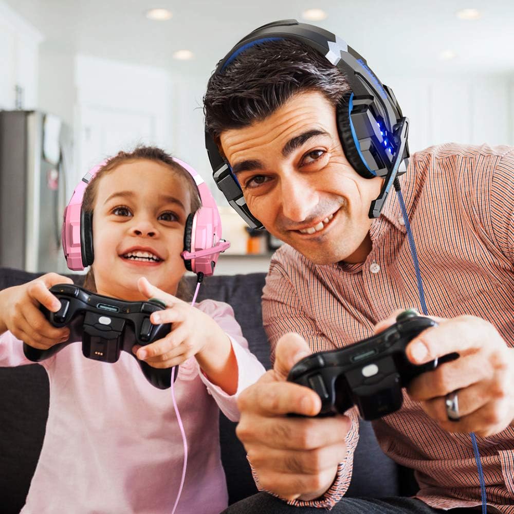BENGOO G9000 Stereo Gaming Headset for PS4 PC Xbox One PS5 Controller, Noise Cancelling over Ear Headphones with Mic, LED Light, 7.1 Surround Sound, Soft Memory Earmuffs for Nintendo Xbox Series X|S