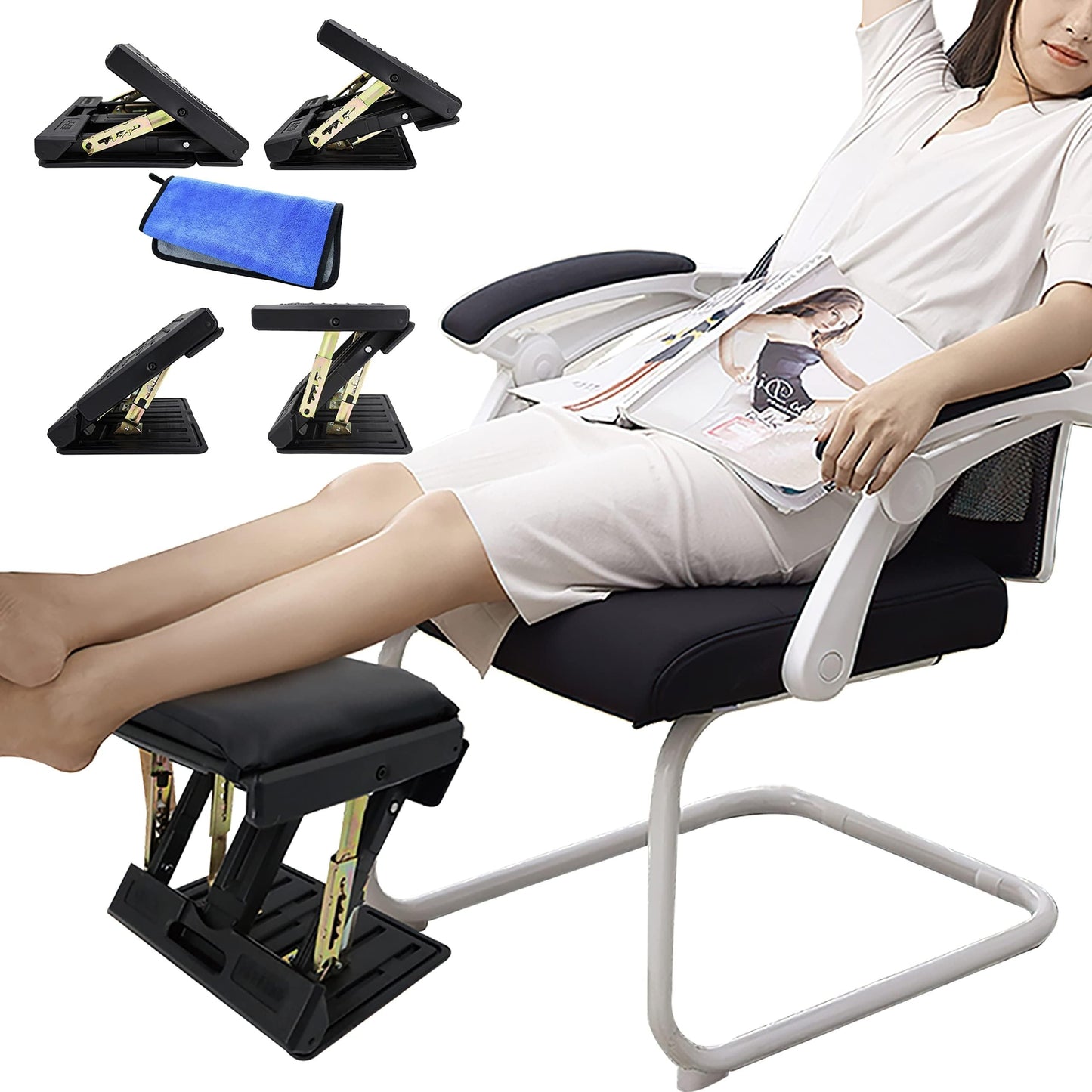BlissTrends Foot Rest for Under Desk at Work-Versatile Foot Stool with Washable Cover-Comfortable Footrest with 2 Adjustable Heights for Car,Home and Office to Relieve Back,Lumbar,Knee Pain-Black