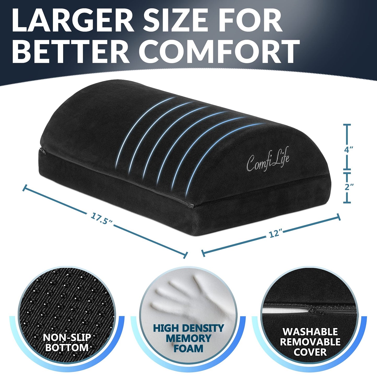BlissTrends Foot Rest for Under Desk at Work-Versatile Foot Stool with Washable Cover-Comfortable Footrest with 2 Adjustable Heights for Car,Home and Office to Relieve Back,Lumbar,Knee Pain-Black