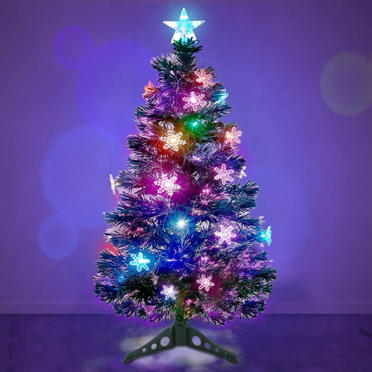 Illuminate Your Holidays with the Stunning Prsildan 3 FT Pre-Lit Optical Fiber Christmas Tree Featuring Multicolor LED Lights and Charming Snowflakes