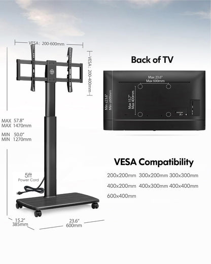 Mobile TV Stand for 23-60 Inch LCD LED Flat/Curved Screen TVs, Tilt TV Cart Holds up to 88Lbs, Portable TV Stand with Laptop Shelf, Rolling TV Floor Stand Max VESA 400x400mm (PSTVMC06)