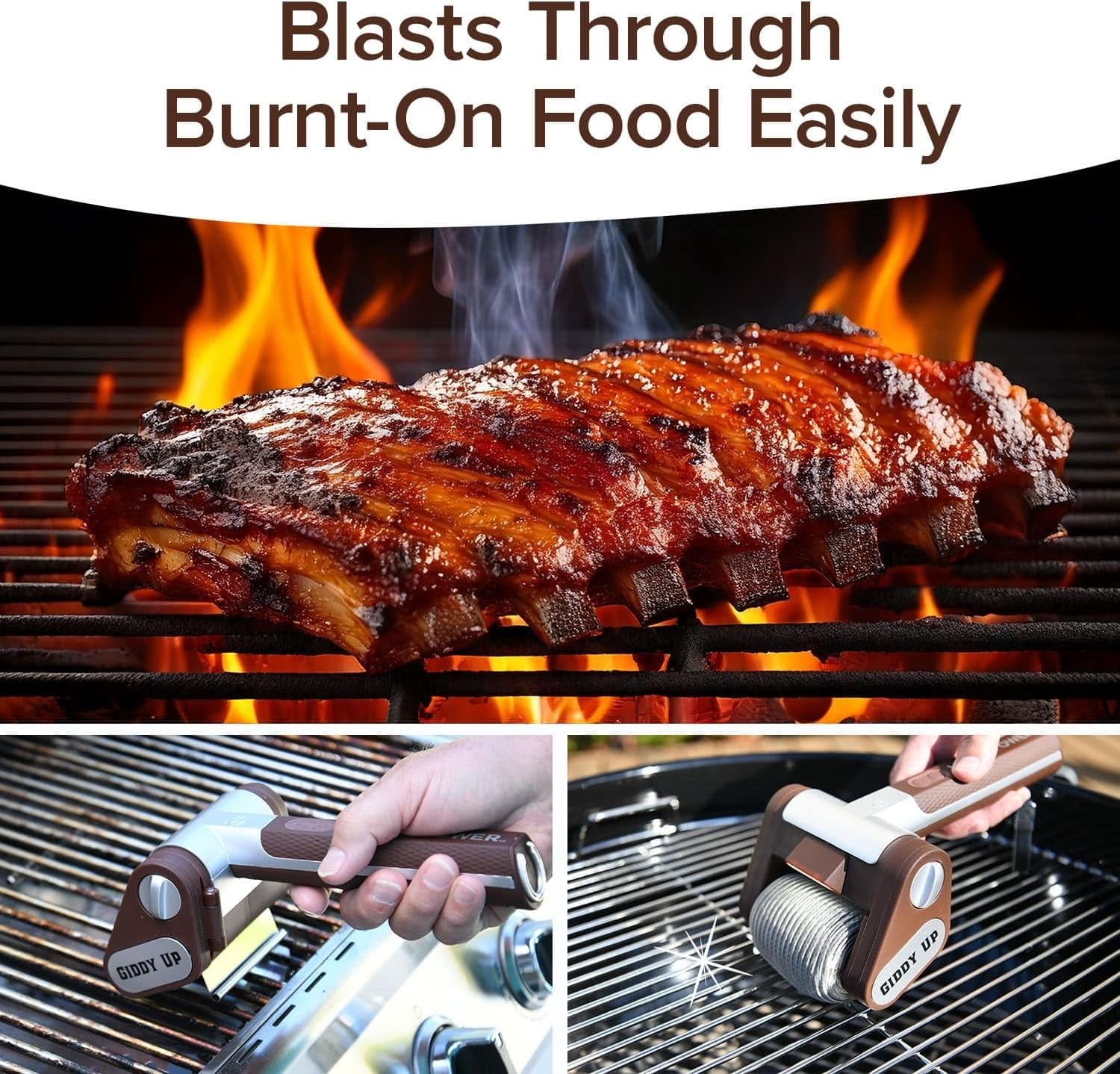 Horsepower Giddy up Grill Cleaner AS-SEEN-ON-TV! – Cordless, Rechargeable BBQ Tool with 350 RPM Stainless Roller, LED Light – Patents Pending – from Bulbhead, a Family-Owned American Brand
