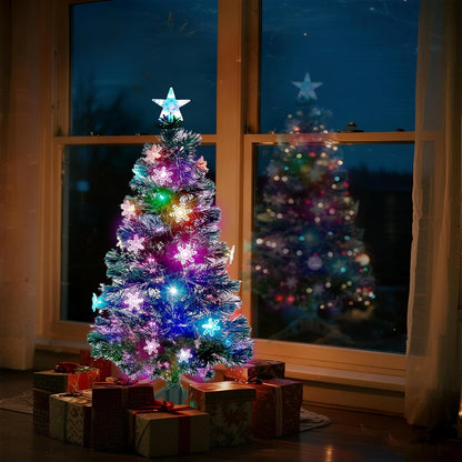 Illuminate Your Holidays with the Stunning Prsildan 3 FT Pre-Lit Optical Fiber Christmas Tree Featuring Multicolor LED Lights and Charming Snowflakes