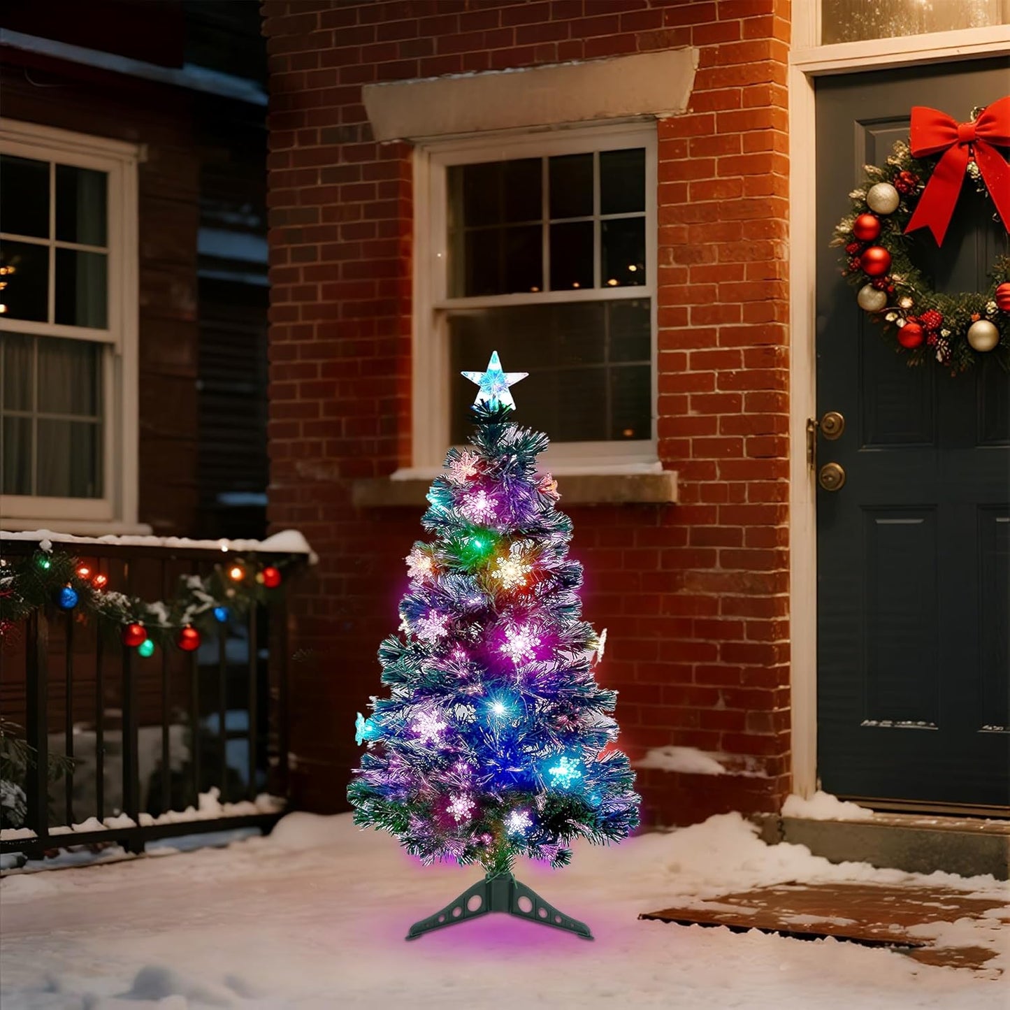 Illuminate Your Holidays with the Stunning Prsildan 3 FT Pre-Lit Optical Fiber Christmas Tree Featuring Multicolor LED Lights and Charming Snowflakes