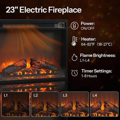 Fireplace TV Stand with Power Outlets and LED Light, Entertainment Center for 45/50/55/60/65 inch TVs, TV Stand with Fireplace for Living Room, Glass Doors, White