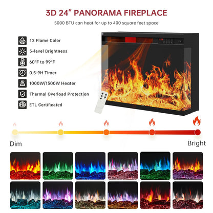 Fireplace TV Stand Entertainment Center with 36" Fireplace, 70" Wooden TV Stand for TVs Up to 80",Media TV Console with High Gloss Storage Cabinet and 16 Colors LED Lights (Black)