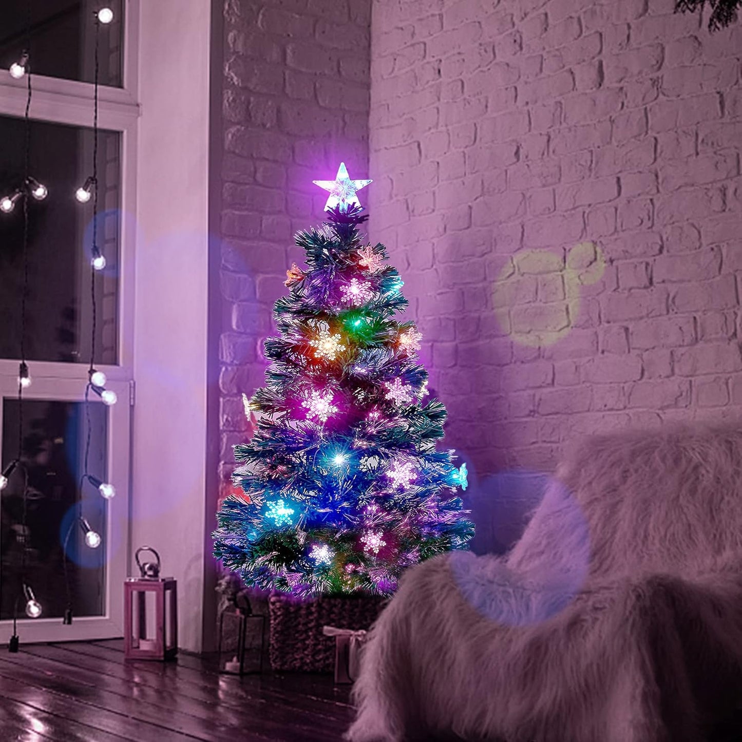 Illuminate Your Holidays with the Stunning Prsildan 3 FT Pre-Lit Optical Fiber Christmas Tree Featuring Multicolor LED Lights and Charming Snowflakes