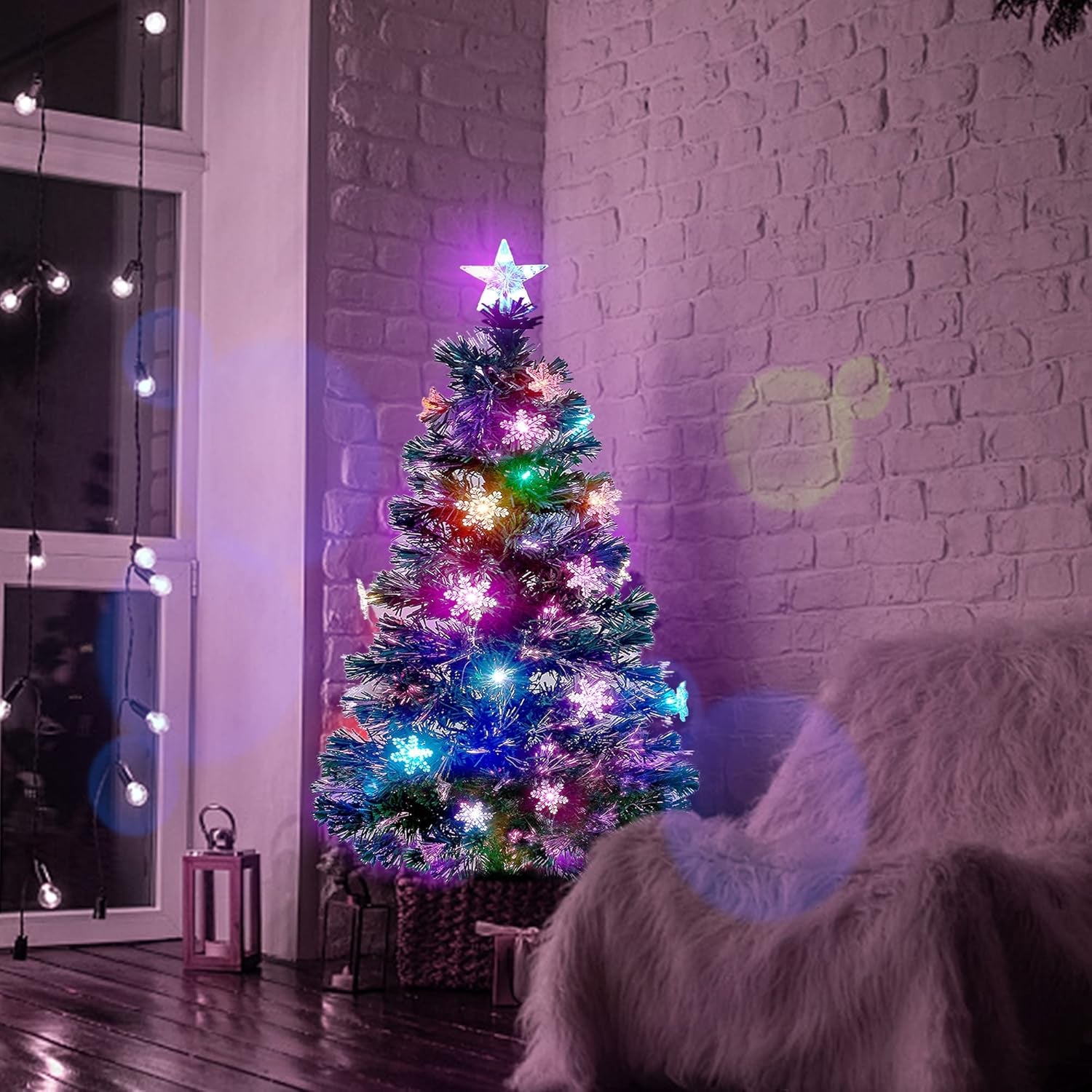 Illuminate Your Holidays with the Stunning Prsildan 3 FT Pre-Lit Optical Fiber Christmas Tree Featuring Multicolor LED Lights and Charming Snowflakes