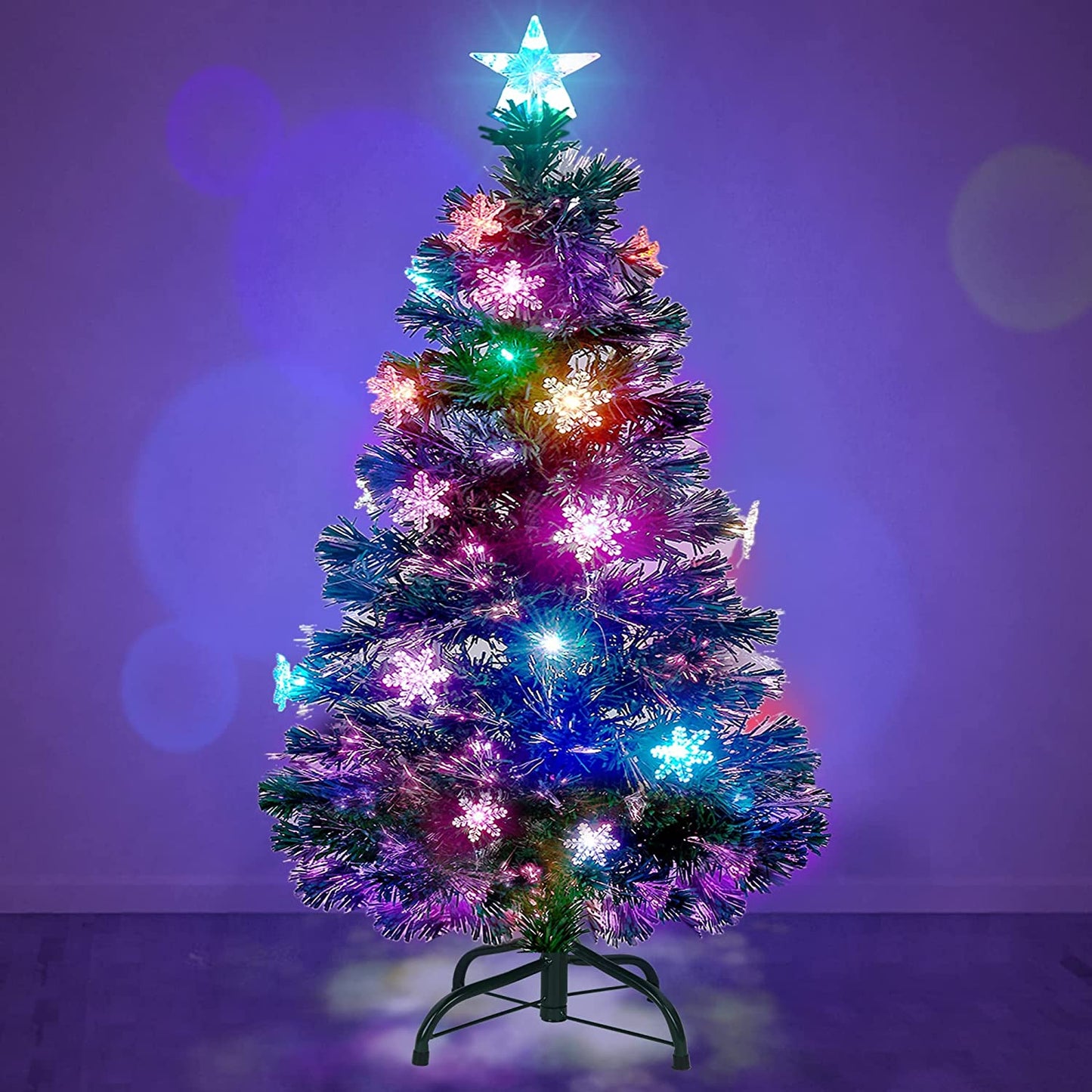 Illuminate Your Holidays with the Stunning Prsildan 3 FT Pre-Lit Optical Fiber Christmas Tree Featuring Multicolor LED Lights and Charming Snowflakes