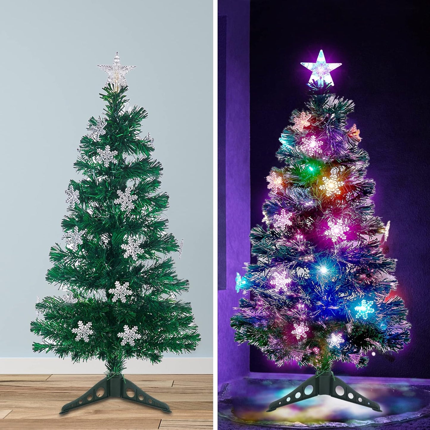 Illuminate Your Holidays with the Stunning Prsildan 3 FT Pre-Lit Optical Fiber Christmas Tree Featuring Multicolor LED Lights and Charming Snowflakes