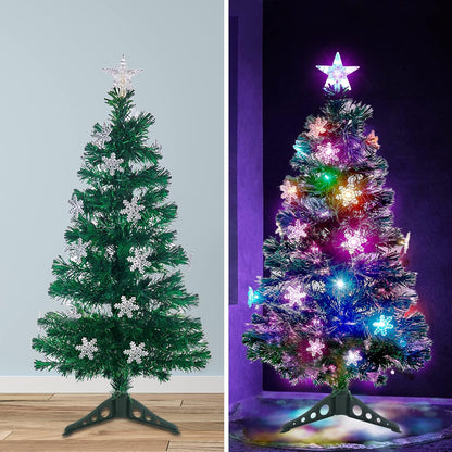 Illuminate Your Holidays with the Stunning Prsildan 3 FT Pre-Lit Optical Fiber Christmas Tree Featuring Multicolor LED Lights and Charming Snowflakes