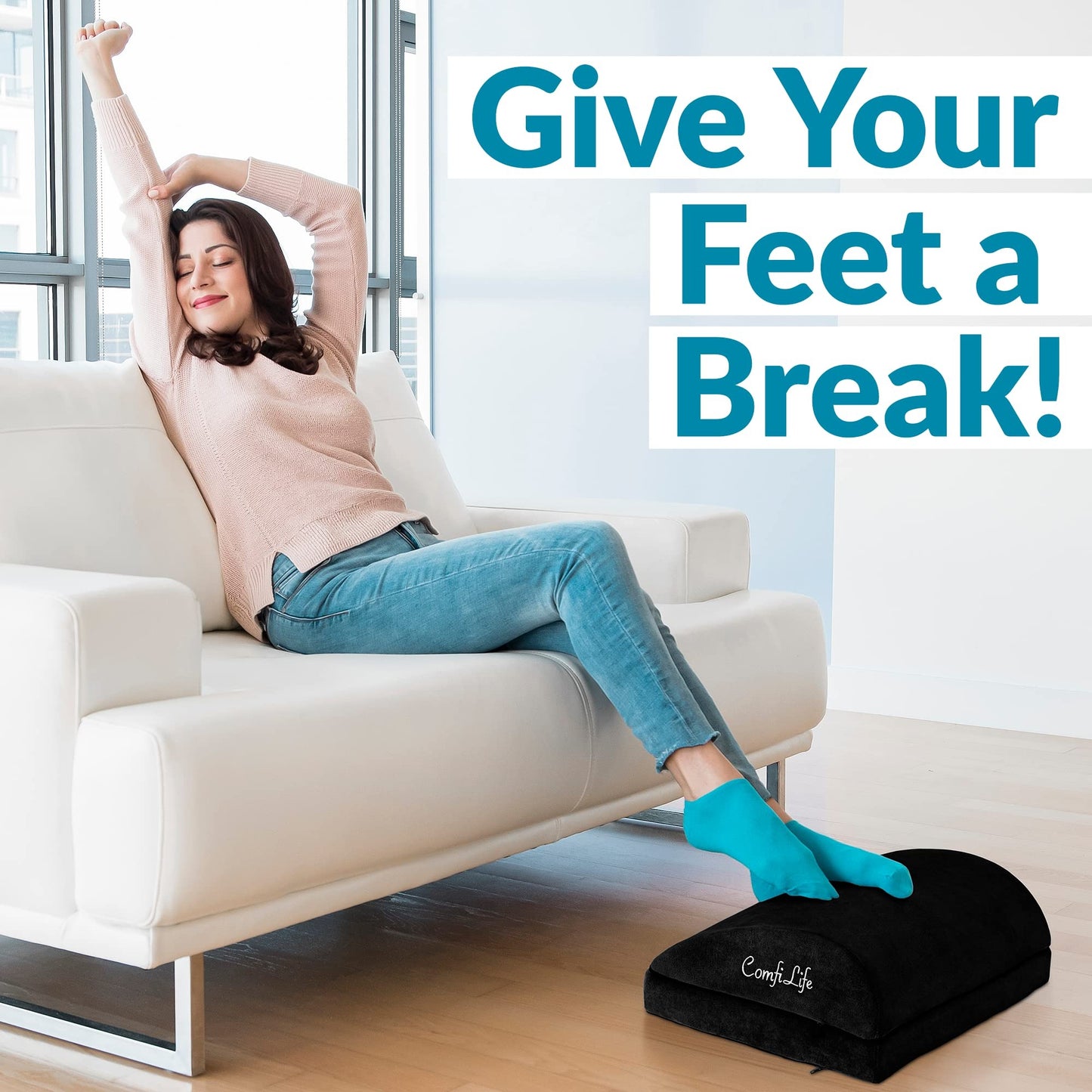 BlissTrends Foot Rest for Under Desk at Work-Versatile Foot Stool with Washable Cover-Comfortable Footrest with 2 Adjustable Heights for Car,Home and Office to Relieve Back,Lumbar,Knee Pain-Black