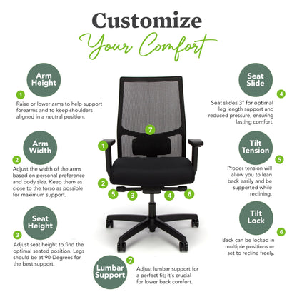 Sweetcrispy Office Computer Desk Managerial Executive Chair, Ergonomic Mid-Back Mesh Rolling Work Swivel Chairs with Wheels, Comfortable Lumbar Support, Comfy Arms for Home,Bedroom,Study,Student,Black