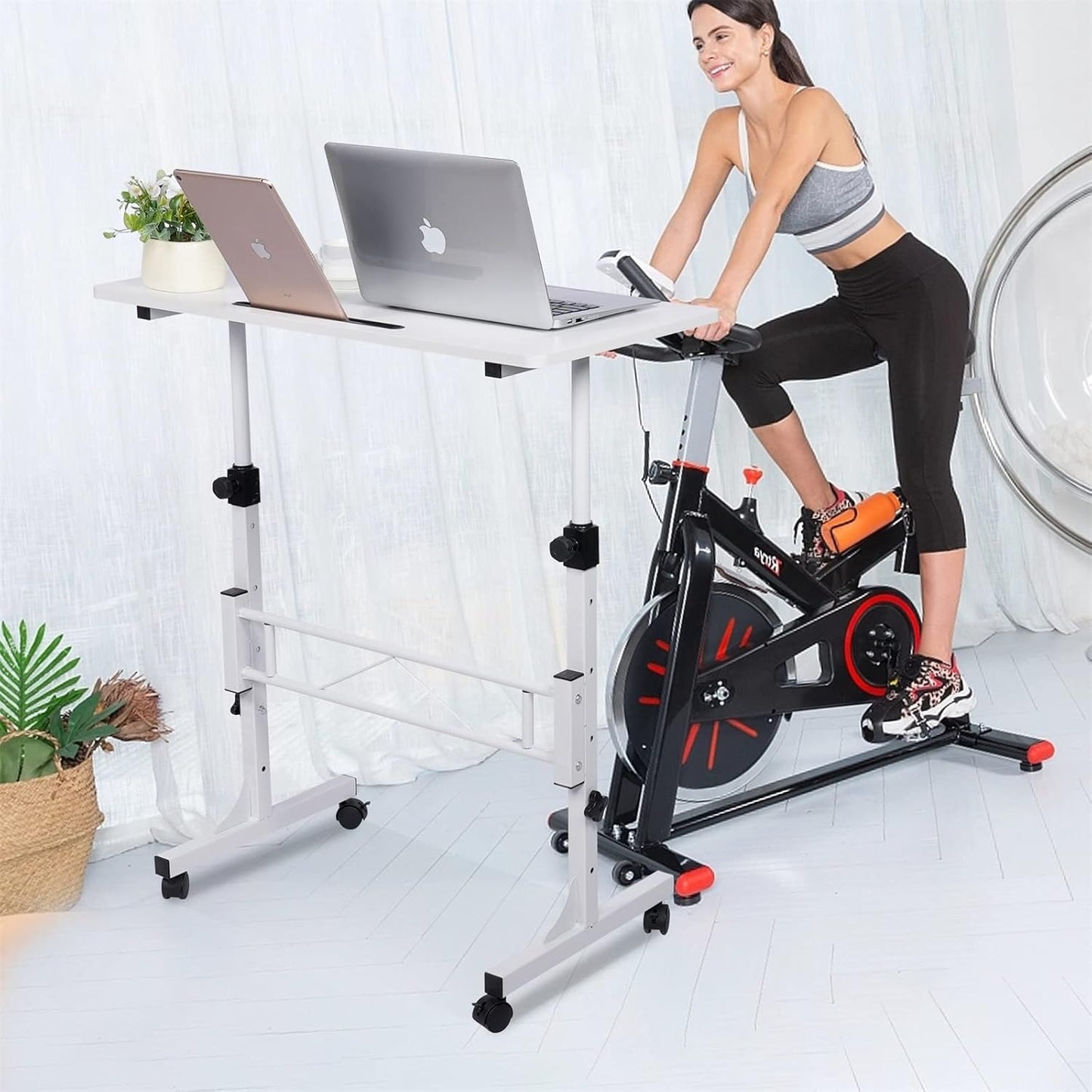 Standing Desk Adjustable Height, Mobile Stand Up Desk with Wheels Small Computer Desk Rolling Desks, Portable Laptop Desk White Standing Table Home Office Desks 16"x31.5" Height 27"-43.5"