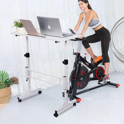 Standing Desk Adjustable Height, Mobile Stand Up Desk with Wheels Small Computer Desk Rolling Desks, Portable Laptop Desk White Standing Table Home Office Desks 16"x31.5" Height 27"-43.5"