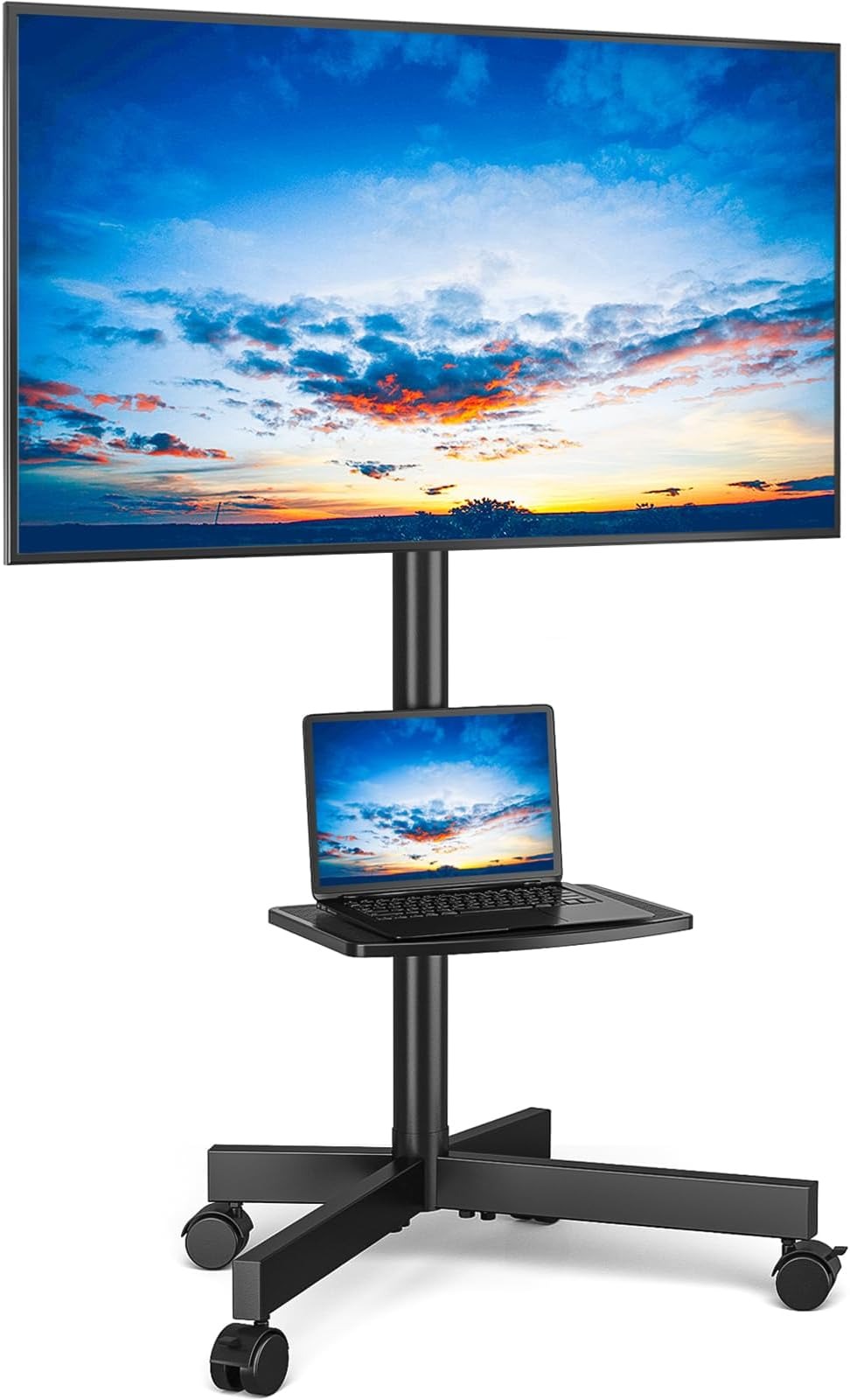 Mobile TV Stand for 23-60 Inch LCD LED Flat/Curved Screen TVs, Tilt TV Cart Holds up to 88Lbs, Portable TV Stand with Laptop Shelf, Rolling TV Floor Stand Max VESA 400x400mm (PSTVMC06)