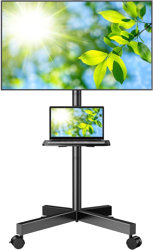 Mobile TV Stand for 23-60 Inch LCD LED Flat/Curved Screen TVs, Tilt TV Cart Holds up to 88Lbs, Portable TV Stand with Laptop Shelf, Rolling TV Floor Stand Max VESA 400x400mm (PSTVMC06)